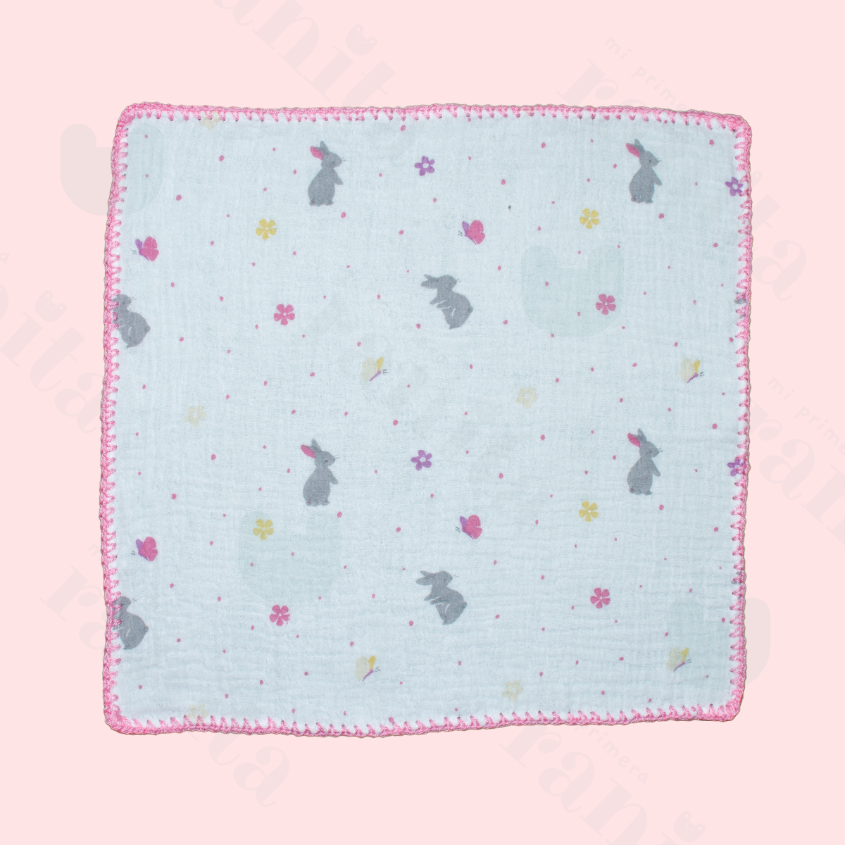 Muñeco Bebé con Muselina Bordado Rosa