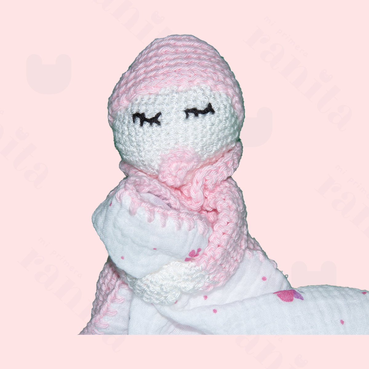 Muñeco Bebé con Muselina Bordado Rosa