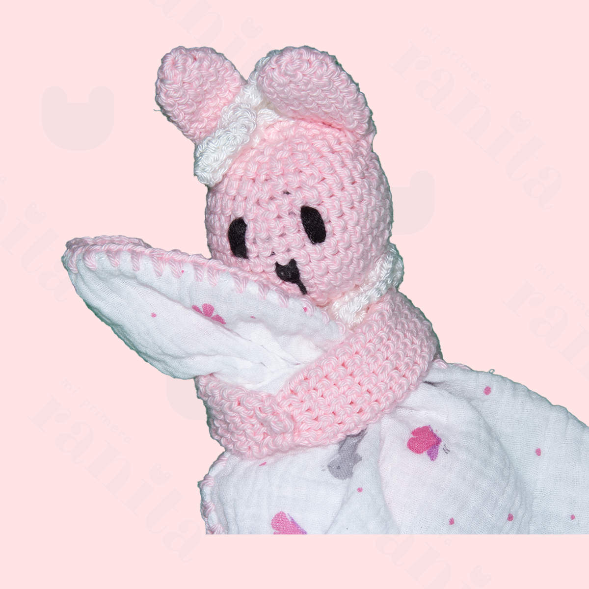 Muñeco Conejo con Muselina Bordado Rosa