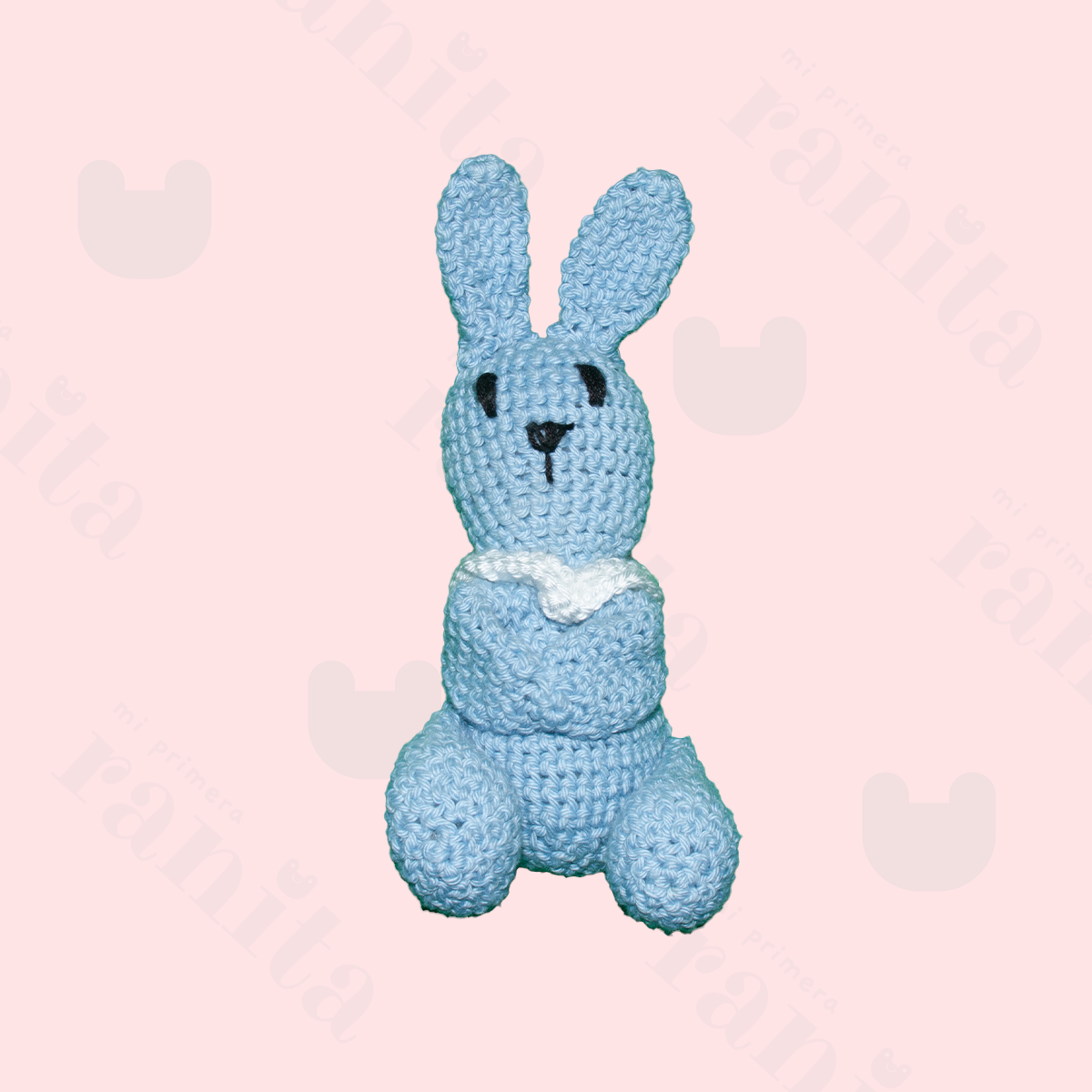 Muñeco Conejo con Muselina Bordado Azul